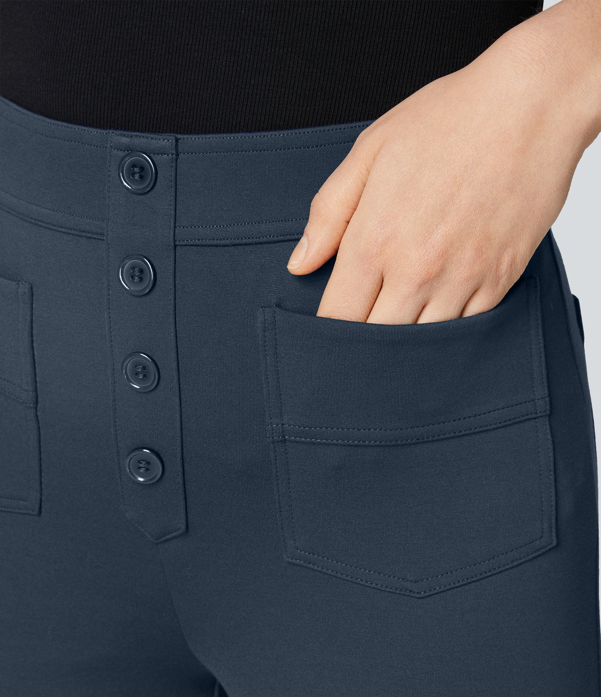 High Waisted Pockets Ankle Length Work Pants — Big Dipper — view 4