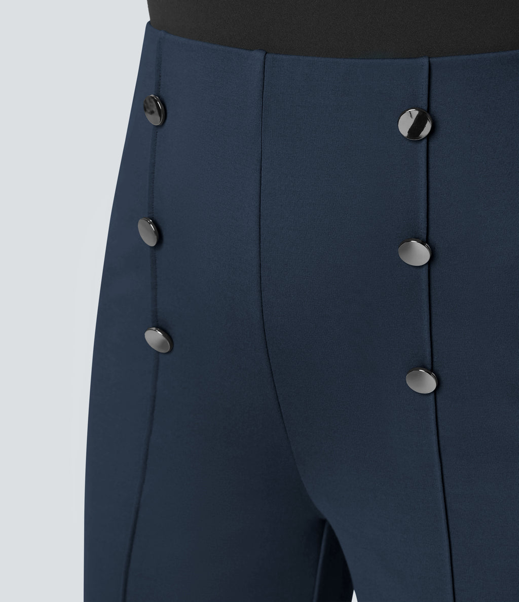 High Waisted Button Pocket Wide Leg Work Trousers — Spellbound — view 4