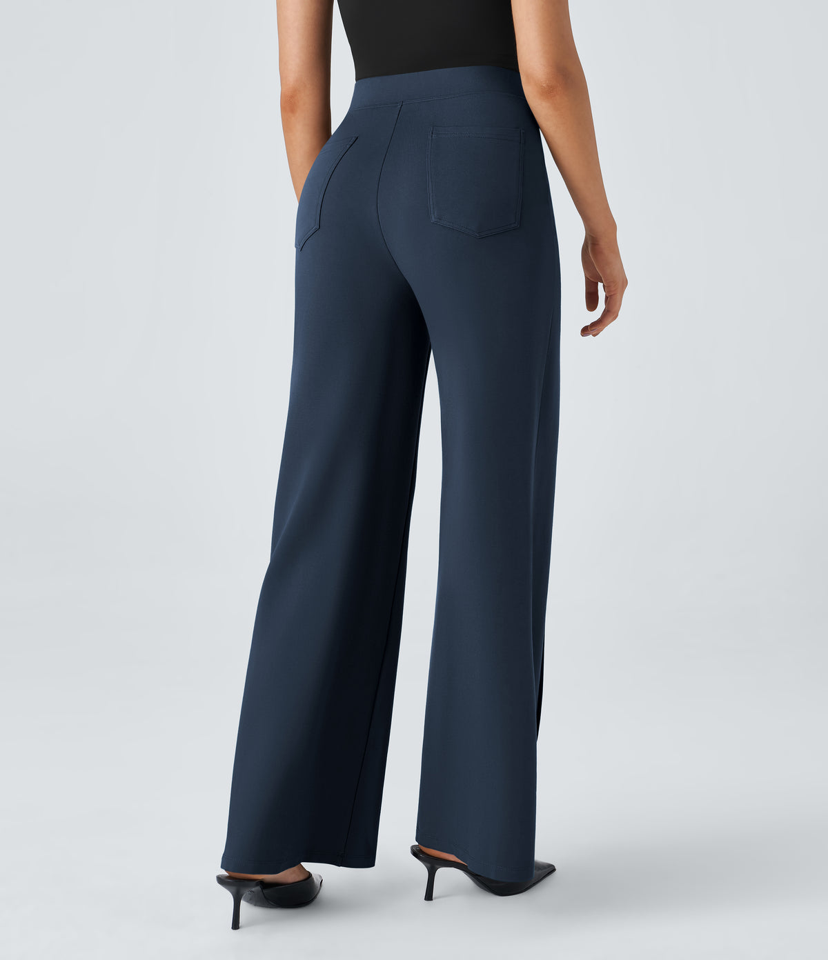 High Waisted Button Pocket Wide Leg Work Trousers — Spellbound — view 2