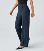 High Waisted Button Pocket Wide Leg Work Trousers — Spellbound — view 3