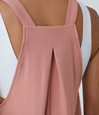 Adjustable Strap Button Multiple Pockets Waffle Casual Dungarees — Rose Tan — view 5
