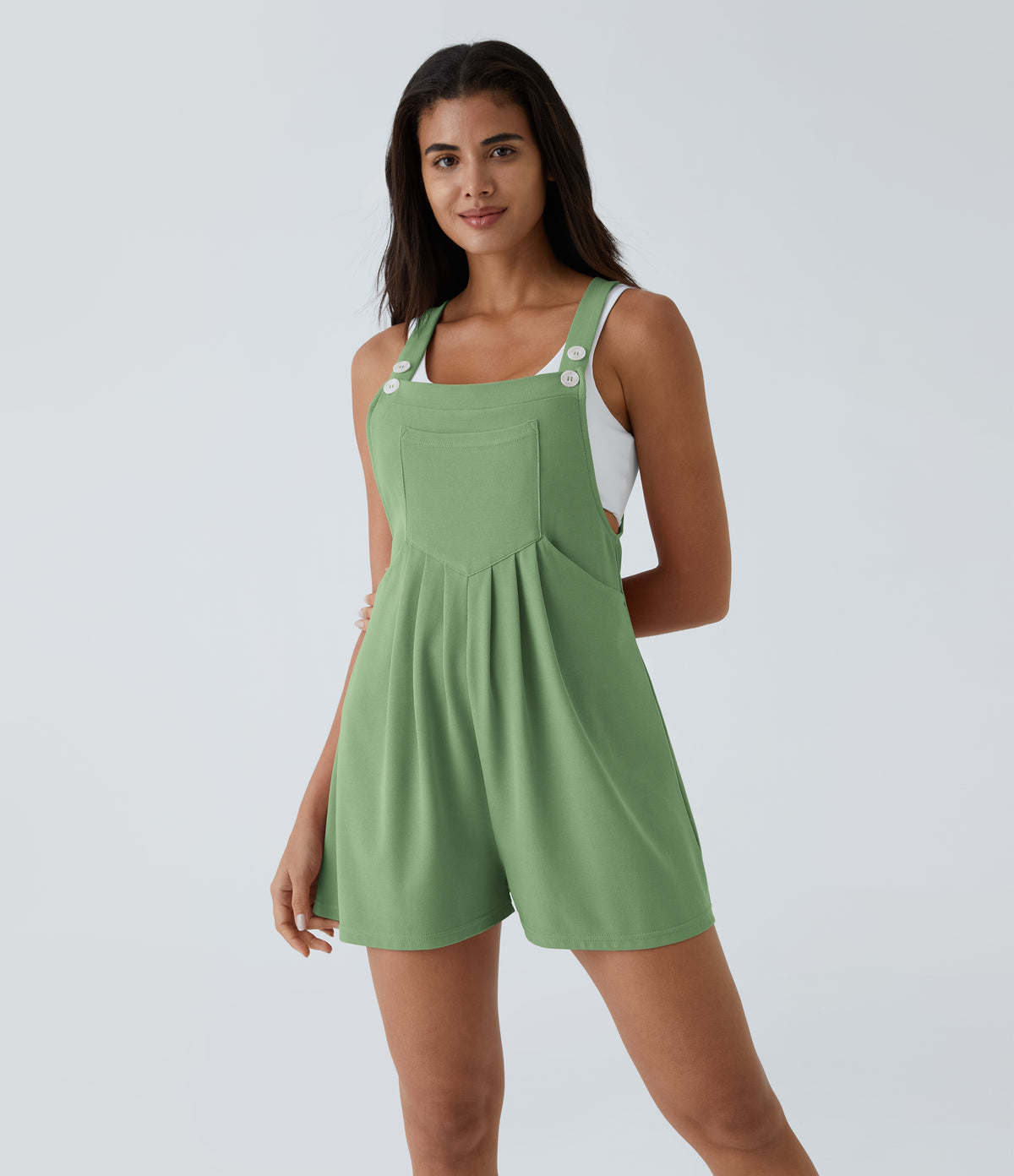 Adjustable Strap Button Multiple Pockets Waffle Casual Dungarees — Kashmir — view 21