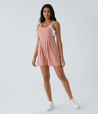 Adjustable Strap Button Multiple Pockets Waffle Casual Dungarees — Rose Tan — view 8