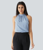 Keyhole Back Halter Sleeveless Curved Hem Work Blouse — Skyride — view 4