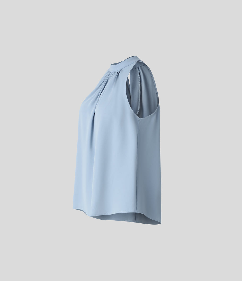 Keyhole Back Halter Sleeveless Curved Hem Work Blouse — Skyride — view 8