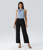 Keyhole Back Halter Sleeveless Curved Hem Work Blouse — Skyride — view 6