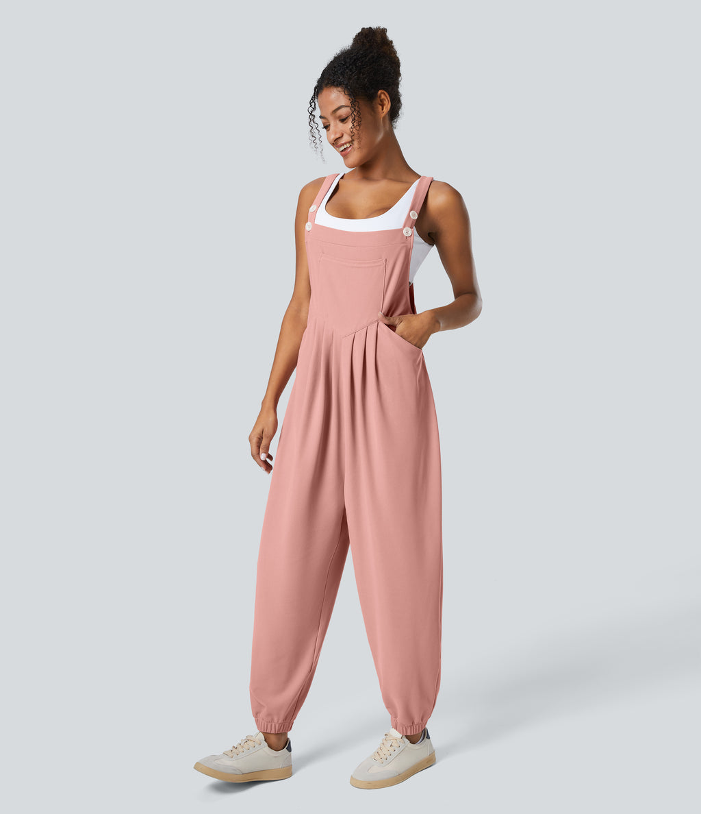 Pockets Waffle Casual Jogger Dungarees — Rose Tan — view 3