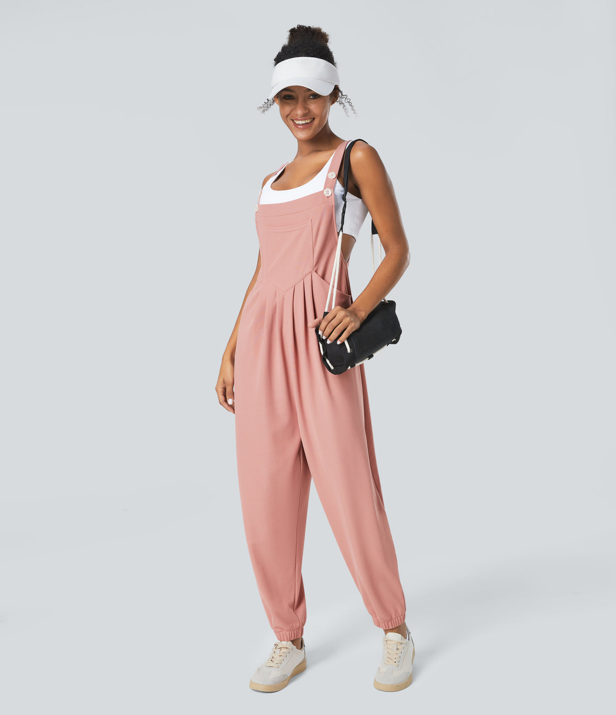 Pockets Waffle Casual Jogger Dungarees — Rose Tan — view 8