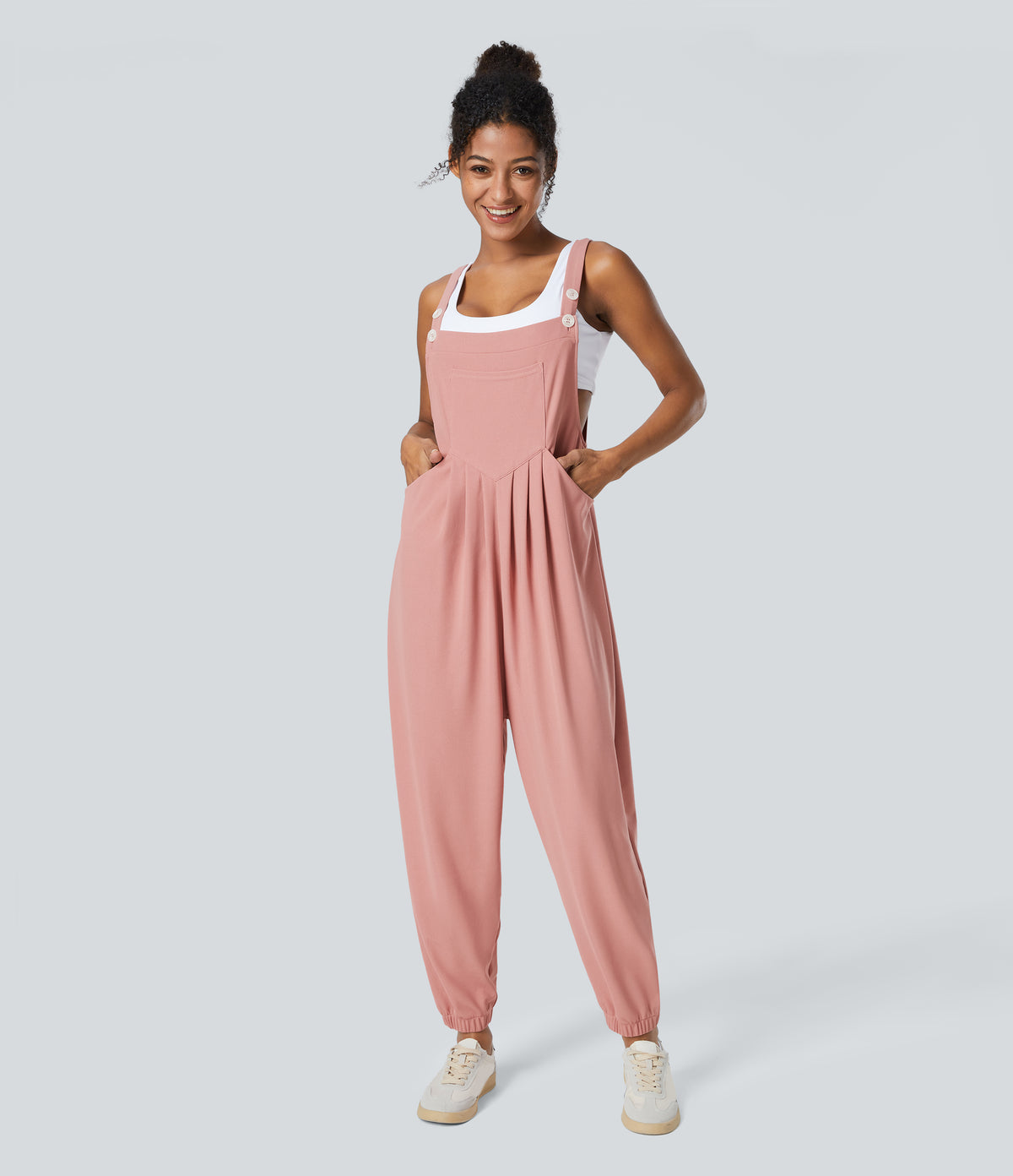 Pockets Waffle Casual Jogger Dungarees — Rose Tan — view 1
