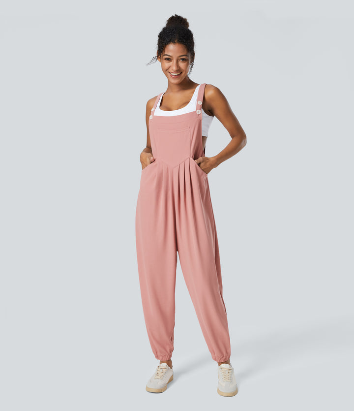 Pockets Waffle Casual Jogger Dungarees — Rose Tan — view 1