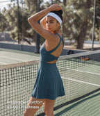 Airy Backless Twisted Flare Low Support Dance Active Dress-Longer Length-Edition A-D Cups — Majolica Blue — view 6