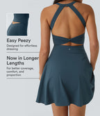 Airy Backless Twisted Flare Low Support Dance Active Dress-Longer Length-Edition A-D Cups — Majolica Blue — view 1