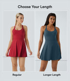 Airy Backless Twisted Flare Low Support Dance Active Dress-Longer Length-Edition A-D Cups — Majolica Blue — view 4