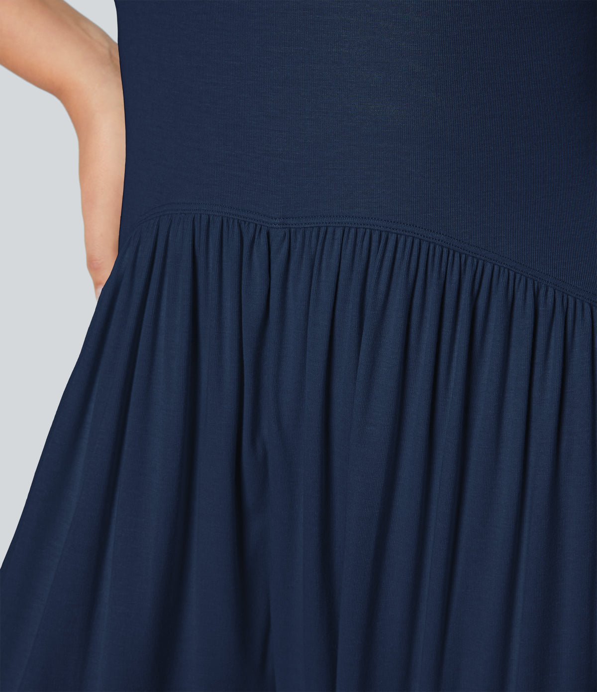 Ribbed Tube Backless Side Pocket Casual Jumpsuit — Nightfall Blue — view 6
