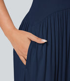 Ribbed Tube Backless Side Pocket Casual Jumpsuit — Nightfall Blue — view 5