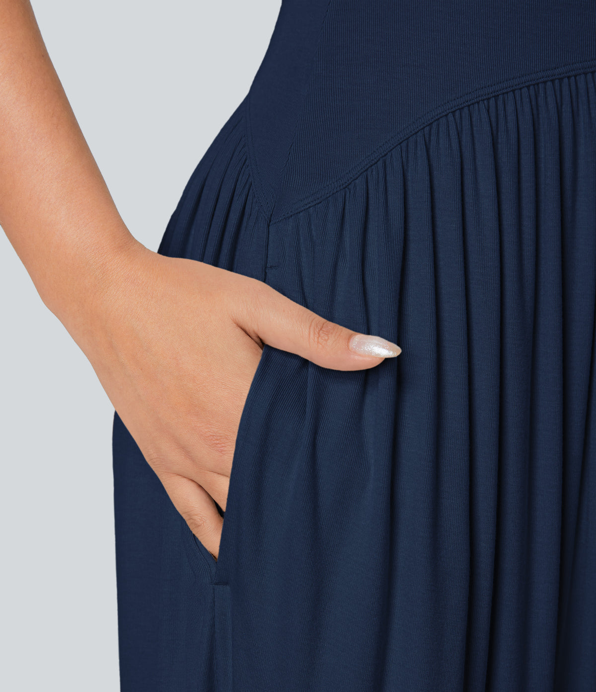Ribbed Tube Backless Side Pocket Casual Jumpsuit — Nightfall Blue — view 5