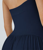 Ribbed Tube Backless Side Pocket Casual Jumpsuit — Nightfall Blue — view 4