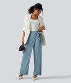 High Waisted Tie Side Wide Leg Work Trousers — Forget-Me-Not — view 6