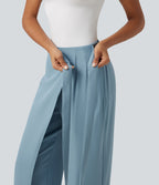 High Waisted Tie Side Wide Leg Work Trousers — Forget-Me-Not — view 4