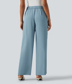 High Waisted Tie Side Wide Leg Work Trousers — Forget-Me-Not — view 2