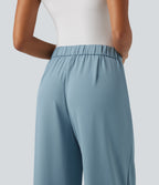 High Waisted Tie Side Wide Leg Work Trousers — Forget-Me-Not — view 7