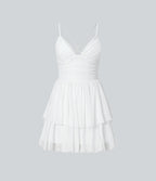 Backless Crisscross Lace Up Mesh Layered Mini Party Dress — White — view 8