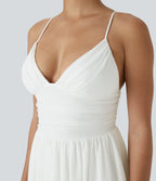 Backless Crisscross Lace Up Mesh Layered Mini Party Dress — White — view 4