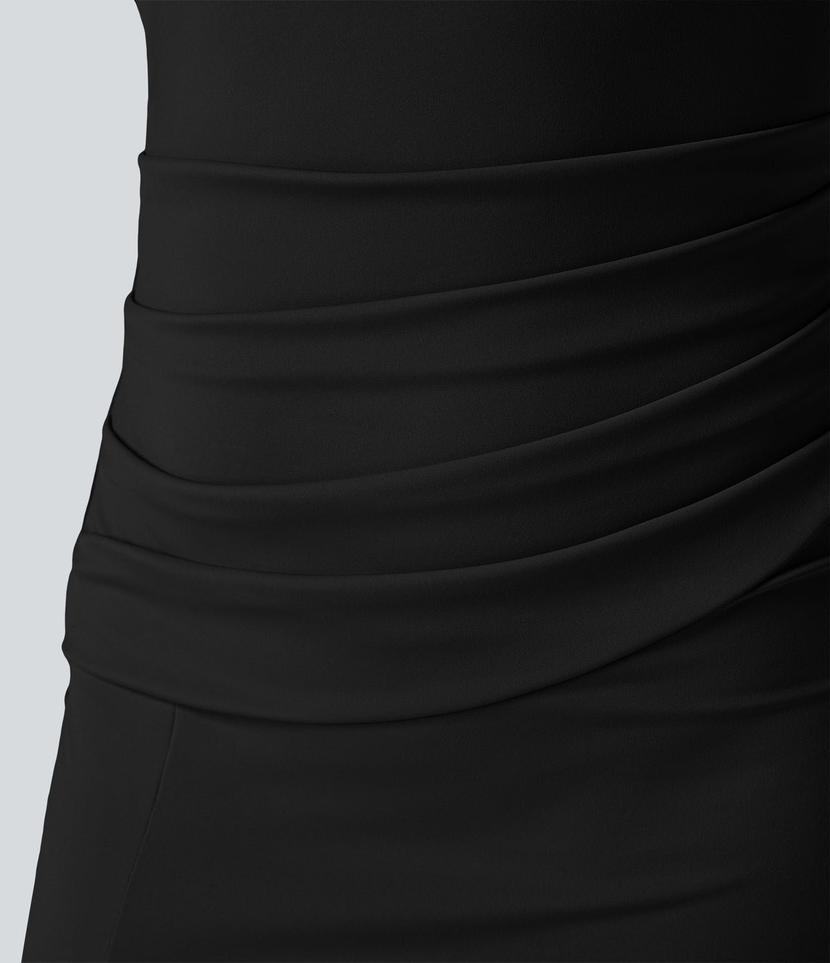 Airy Square Neck Backless Corset Ruched Split Bodycon Midi InstantCool Bridesmaid and Wedding Guest Dress — Black — view 8