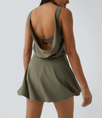 Draped Backless G-Hook 2-in-1 Side Pocket Mini Dance Active Dress — Withered Green — view 1