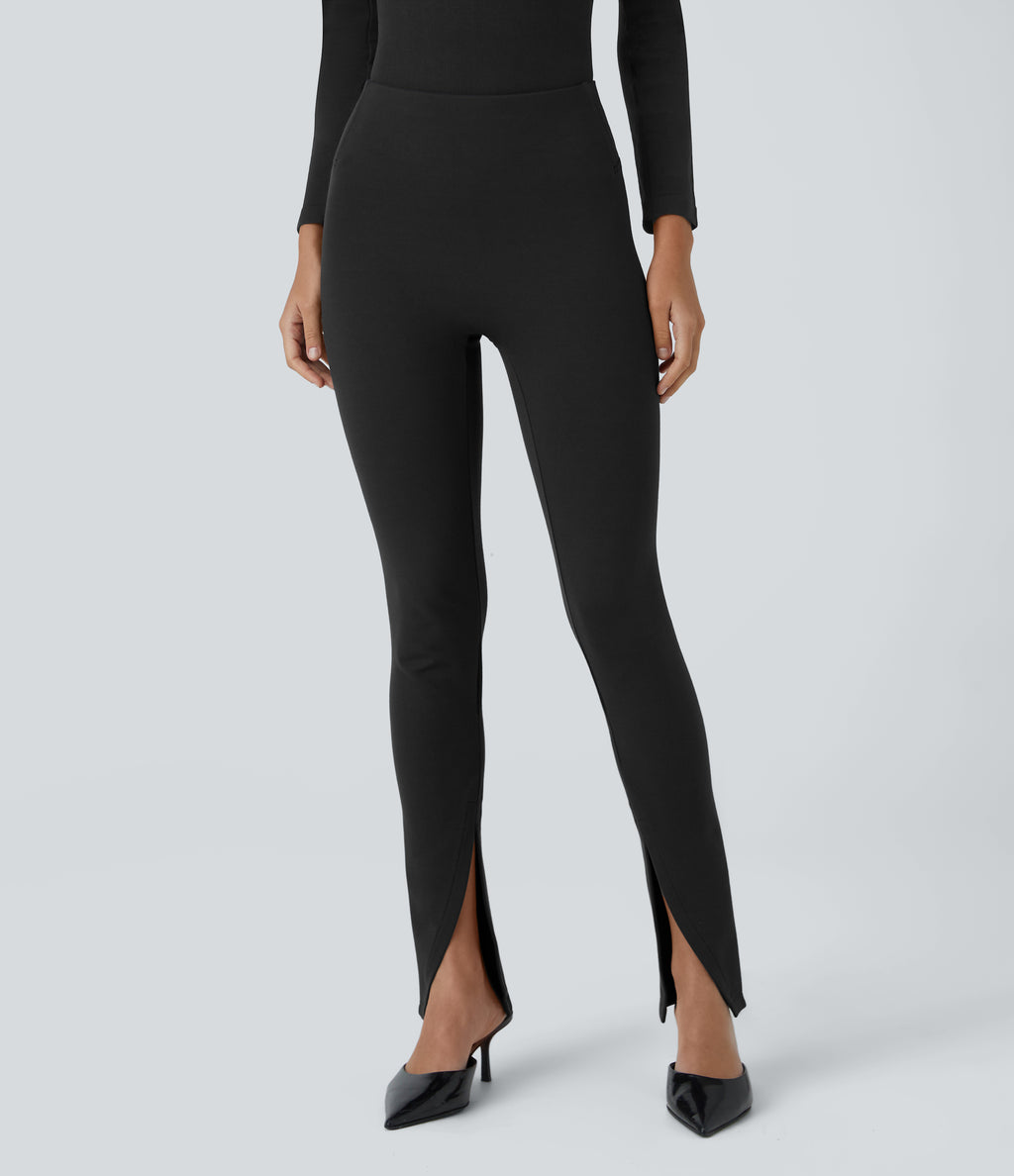 High Waisted Front Work Trousers — Black — view 1