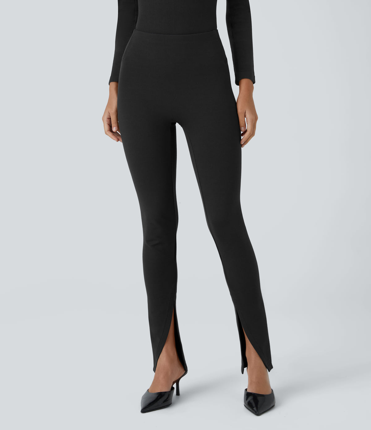 High Waisted Front Work Trousers — Black — view 1