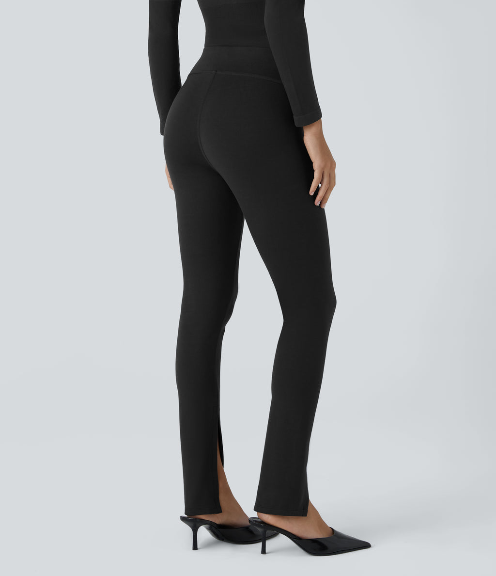 High Waisted Front Work Trousers — Black — view 2