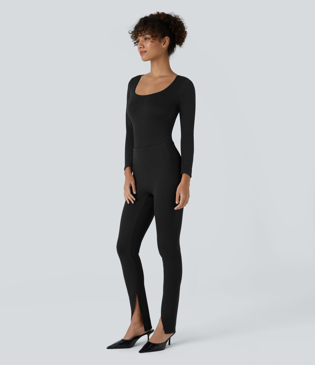 High Waisted Front Work Trousers — Black — view 5