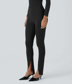 High Waisted Front Work Trousers — Black — view 3