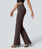High Waisted Back Side Pocket Slight Flare Work Trousers — Hot Fudge — view 1