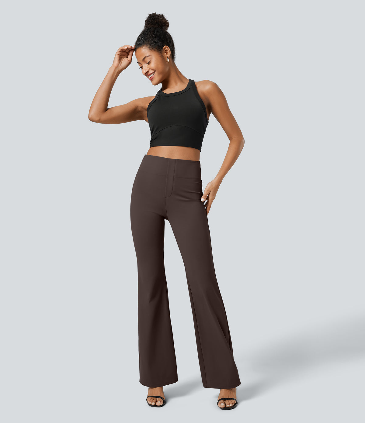 High Waisted Back Side Pocket Slight Flare Work Trousers — Hot Fudge — view 6