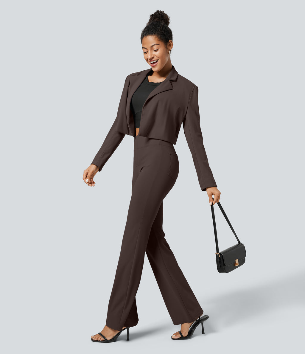 High Waisted Back Side Pocket Slight Flare Work Trousers — Hot Fudge — view 5