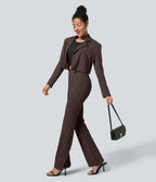 High Waisted Back Side Pocket Slight Flare Work Trousers — Hot Fudge — view 5