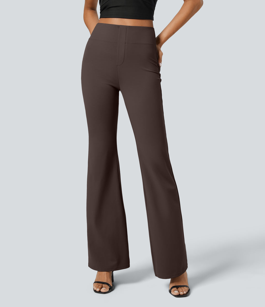 High Waisted Back Side Pocket Slight Flare Work Trousers — Hot Fudge — view 3