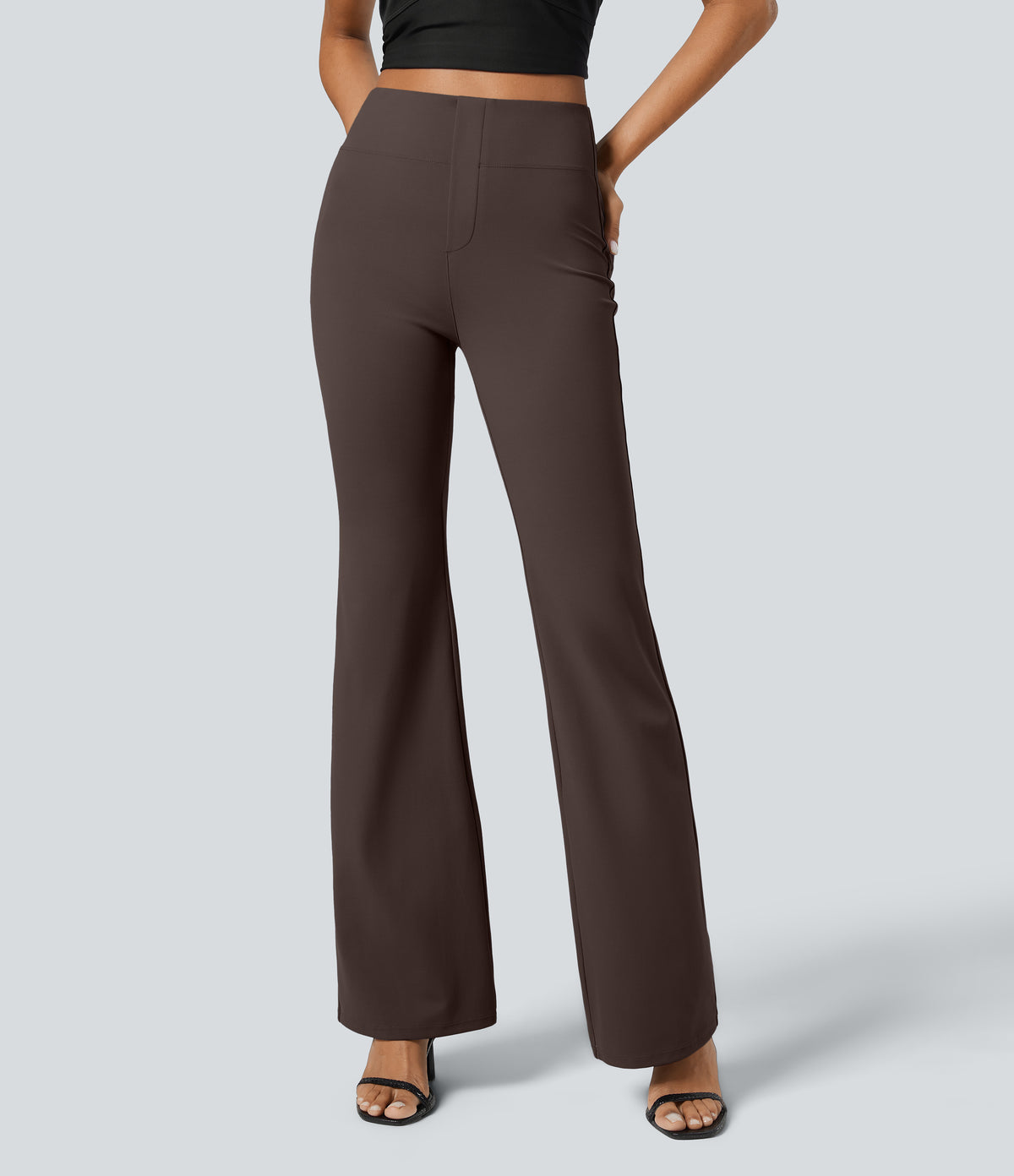 High Waisted Back Side Pocket Slight Flare Work Trousers — Hot Fudge — view 3