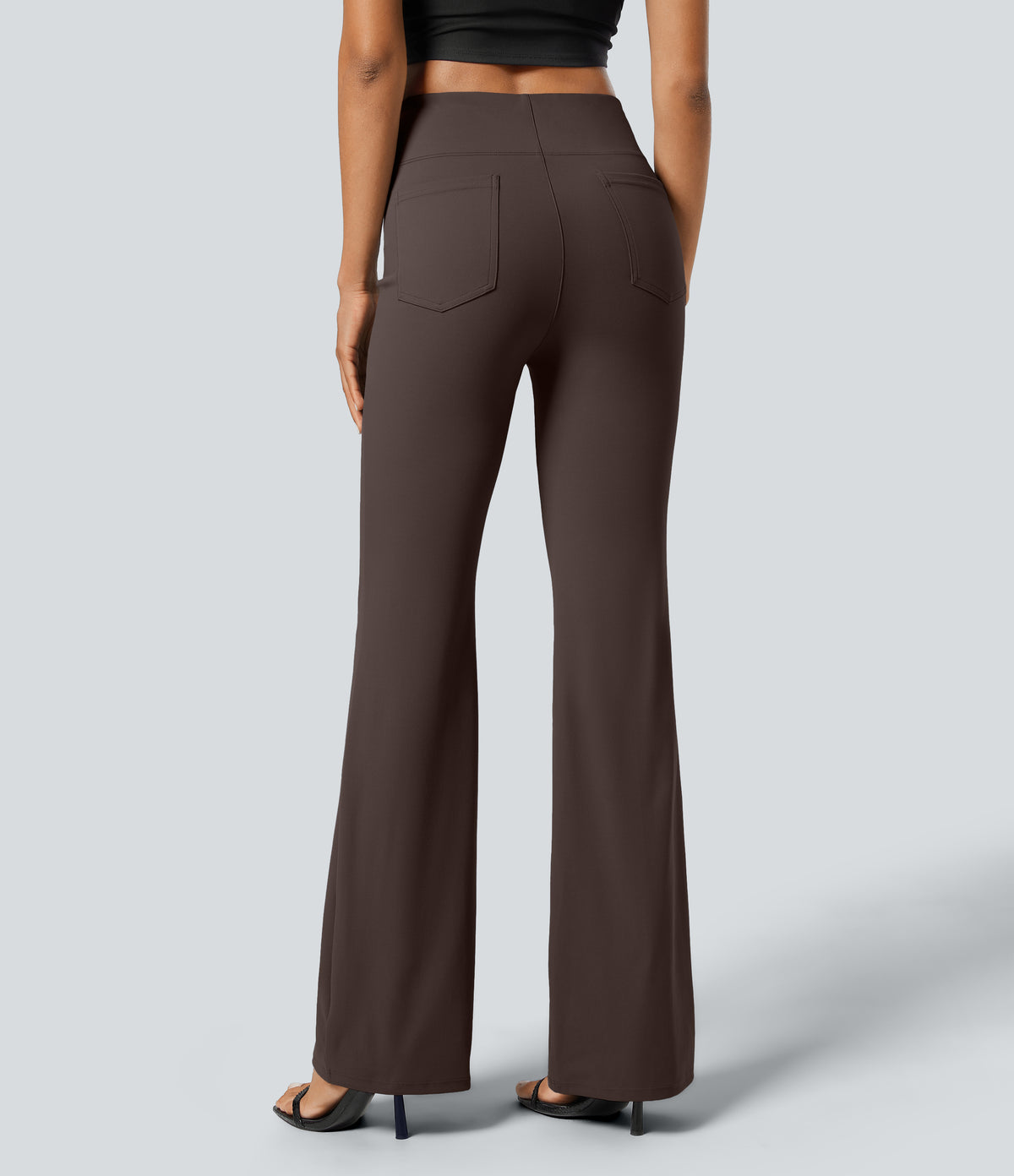High Waisted Back Side Pocket Slight Flare Work Trousers — Hot Fudge — view 2