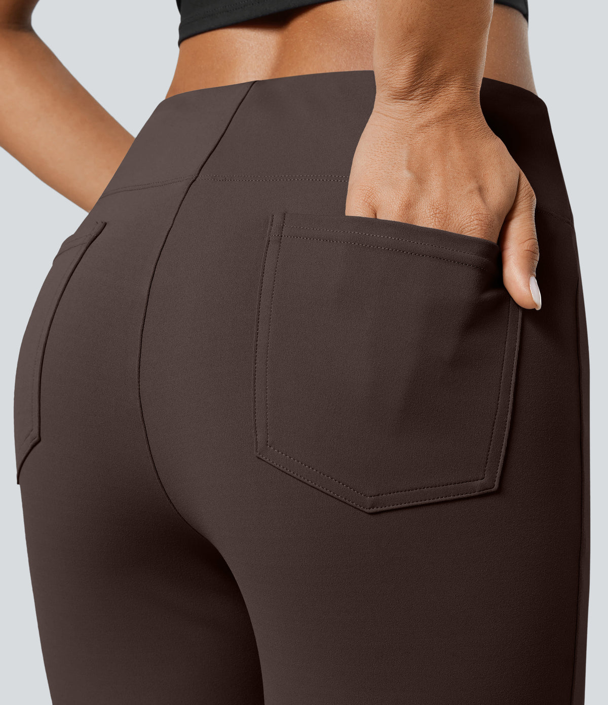 High Waisted Back Side Pocket Slight Flare Work Trousers — Hot Fudge — view 4