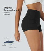 QuickDry High Waisted Tummy Control Ruched Running Biker Shorts 2.5'' — Black — view 6