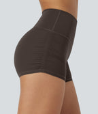 QuickDry High Waisted Tummy Control Ruched Running Biker Shorts 2.5'' — Hot Fudge — view 4