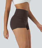 QuickDry High Waisted Tummy Control Ruched Running Biker Shorts 2.5'' — Hot Fudge — view 1