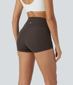 QuickDry High Waisted Tummy Control Ruched Running Biker Shorts 2.5'' — Hot Fudge — view 3
