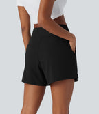 High Waisted Work Baggy Shorts 4'' with Pockets — Black — view 2