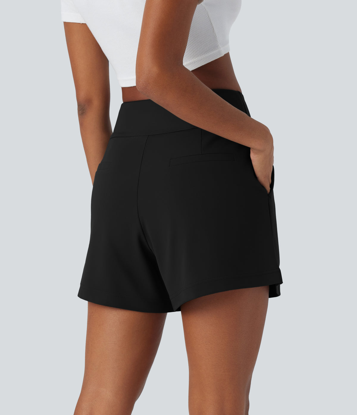 High Waisted Work Baggy Shorts 4'' with Pockets — Black — view 2