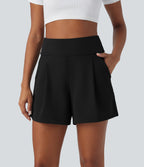 High Waisted Work Baggy Shorts 4'' with Pockets — Black — view 1
