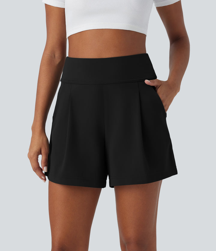 High Waisted Work Baggy Shorts 4'' with Pockets — Black — view 1
